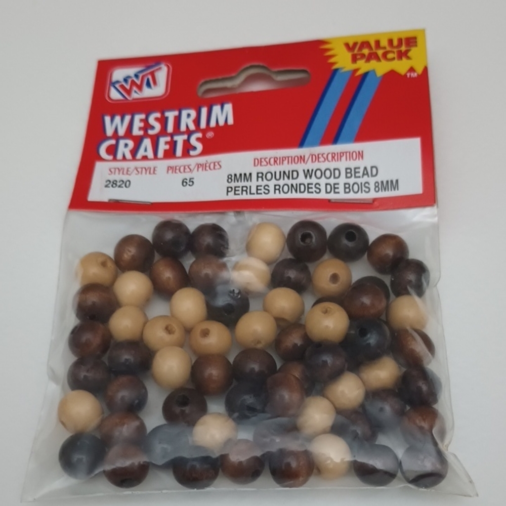 3/$15 65pc 8mm Round Wood Beads Westrim Crafts 2820-ZE-201 048492838466
